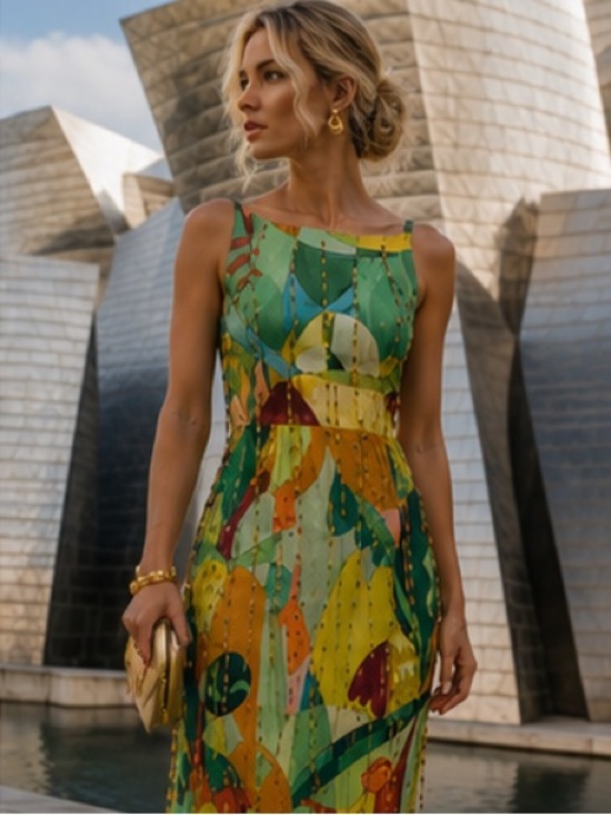 Alemais Dresses & Skirts - Alemais Mokshini Beaded fringed Green Multi-Color Abstract Print Midi Dress